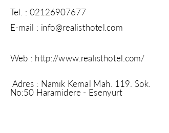 Realist Hotel iletiim bilgileri